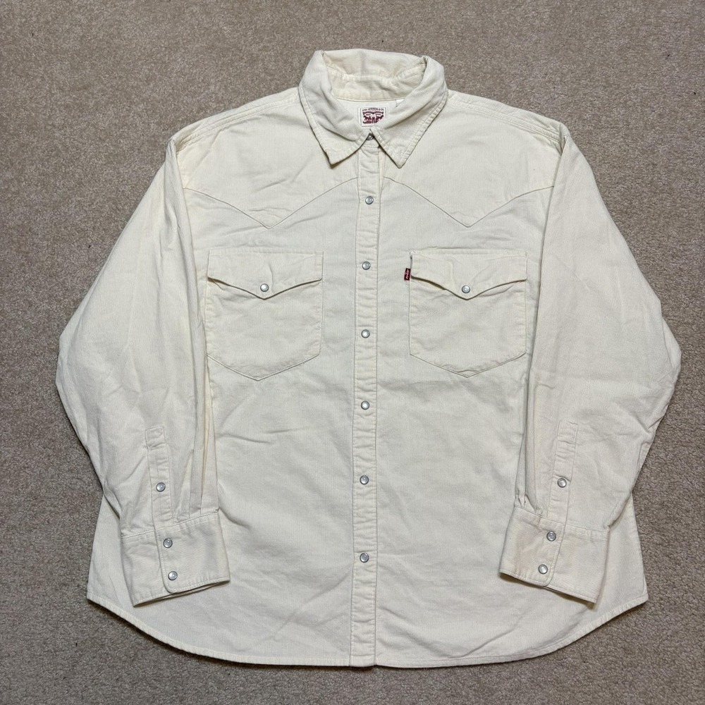 Levi Strauss & Co Shirt Womens 1X White Corduroy Western Pearl Snap Cowboy LS